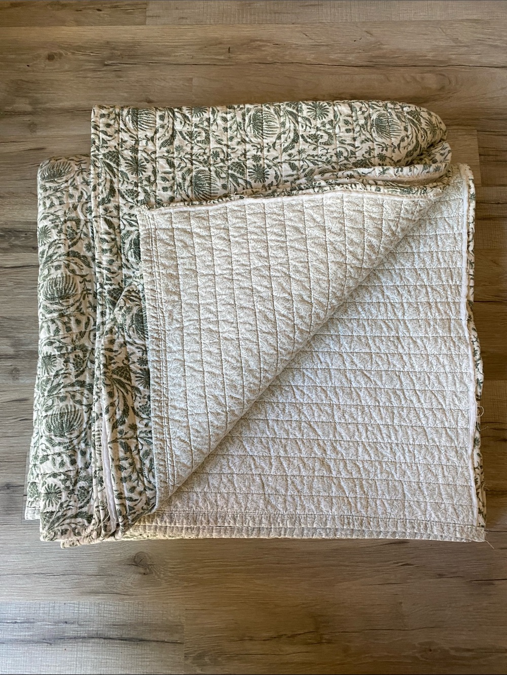 Threshold Studio McGee Comforter — White and Light green  Floral Print